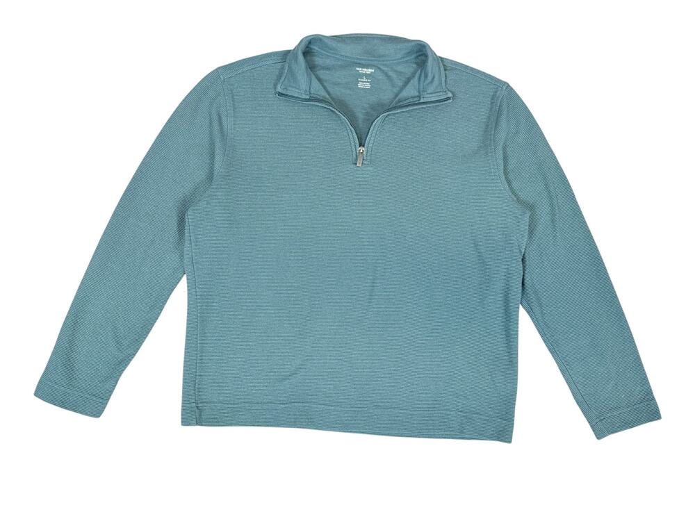 Van Heusen Never Tuck Men's Large Teal Blue Quarter Zip Pullover Sweater